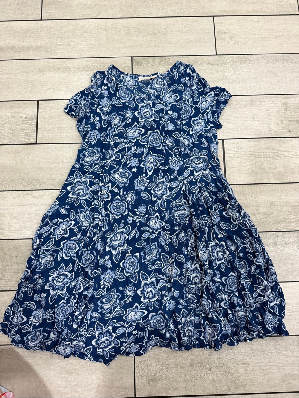 Woman Within Navy & White Floral Short-Sleeve Casual Dress